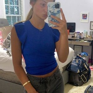 Blue Ruffle Sleeve Top